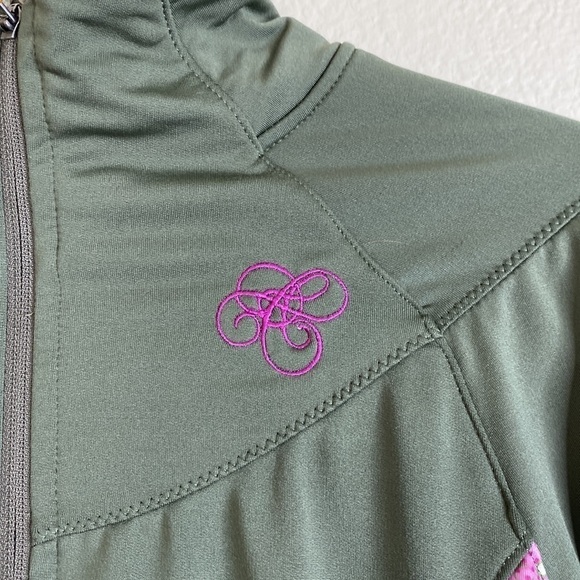 ASICS exercise zip up jacket Sz medium green flowers - Picture 2 of 7